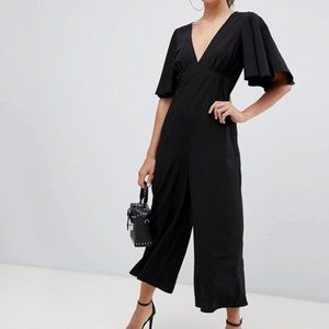 ASOS Design Tea Black Pant Jumpsuit Flutter Sleeve